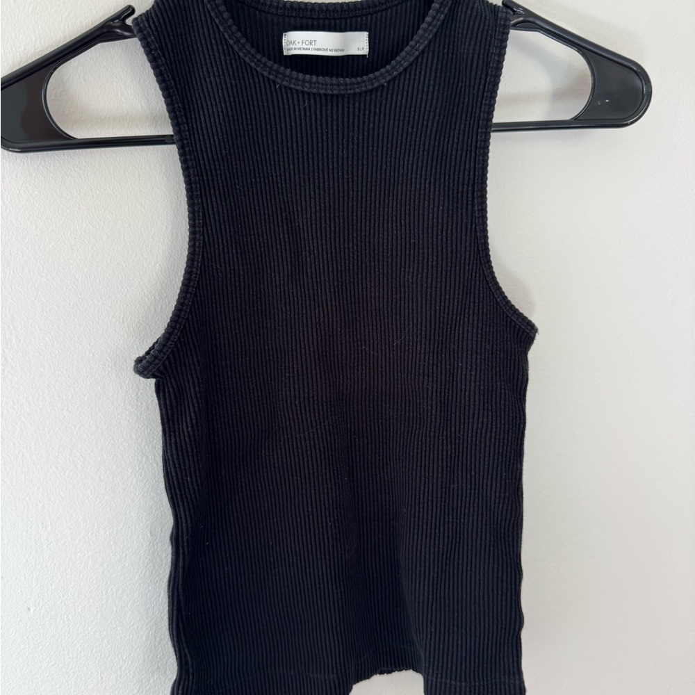 OAK + FORT Charcoal Ribbed Knit Top